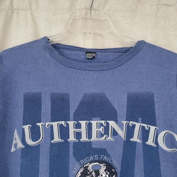 Tompkins Ave 90s Vintage USA Cropped Crewneck Blue One Size OSFA Oversized - Picture 4 of 12
